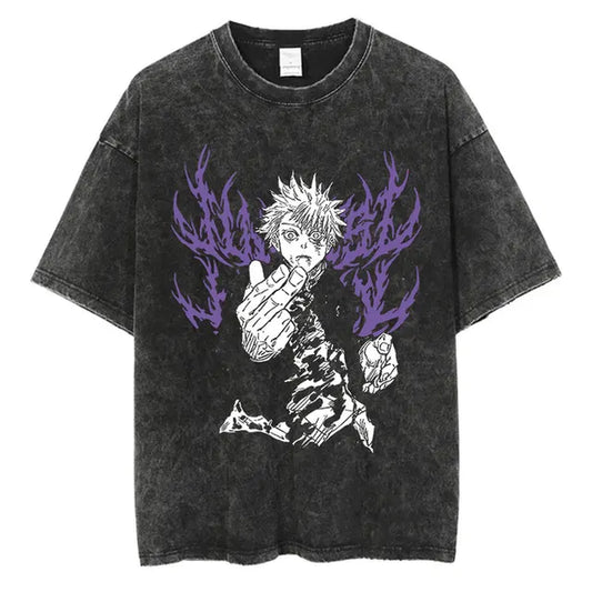 Anime Washed Tshirt 100% Cotton Short Sleeve Oversize Tshirt (Jujutsu Kaisen) 